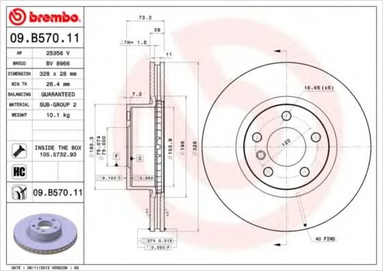 Disc frana BMW X3 (F25) (2010 - 2016) BREMBO 09.B570.11 piesa NOUA