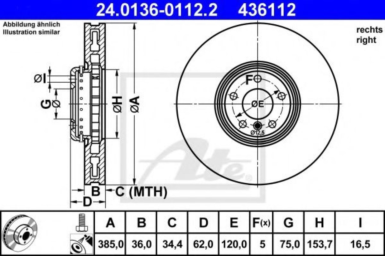 Disc frana BMW X5 (E70) (2007 - 2013) ATE 24.0136-0112.2 piesa NOUA