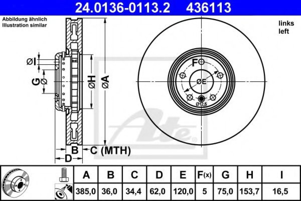 Disc frana BMW X5 (F15, F85) (2013 - 2016) ATE 24.0136-0113.2 piesa NOUA