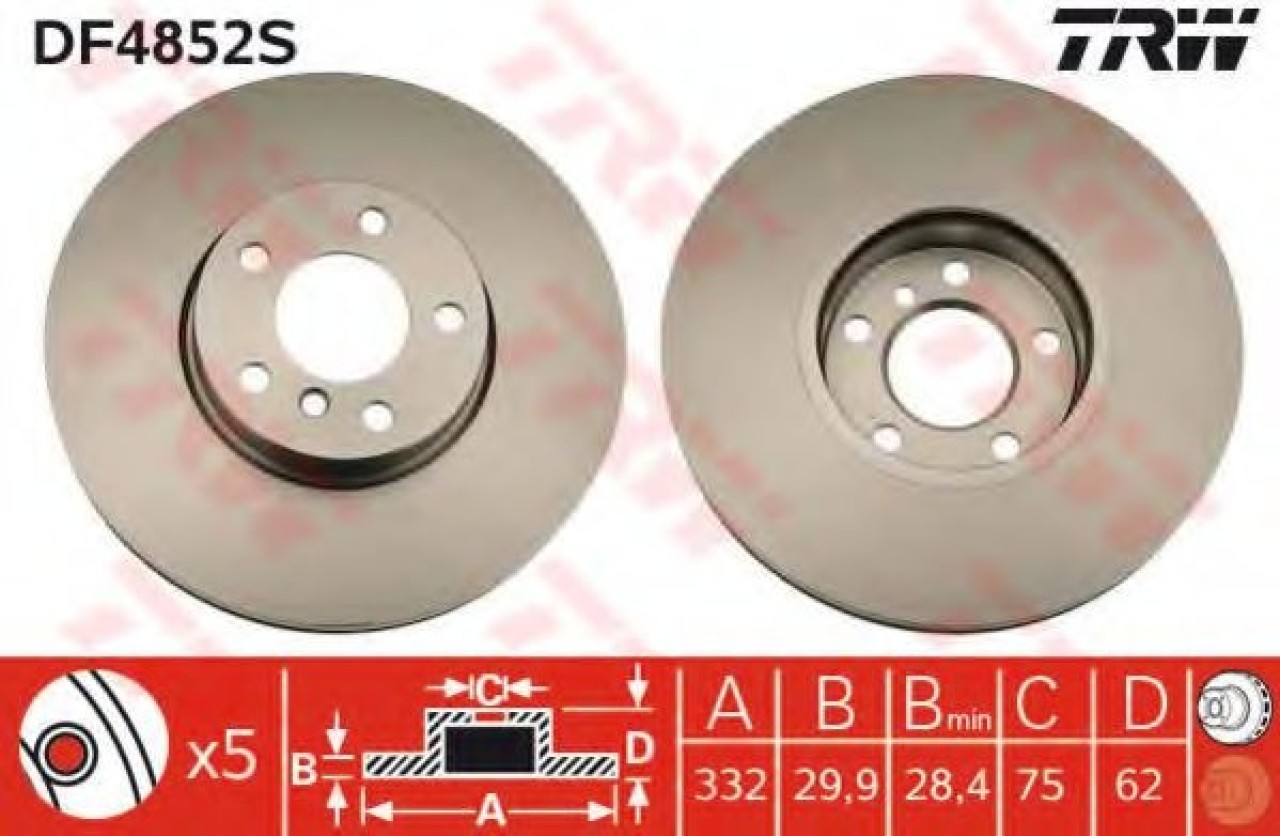 Disc frana BMW X5 (F15, F85) (2013 - 2016) TRW DF4852S piesa NOUA