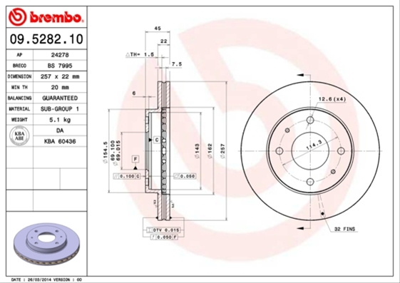 Disc Frana Brembo Nissan 09.5282.10