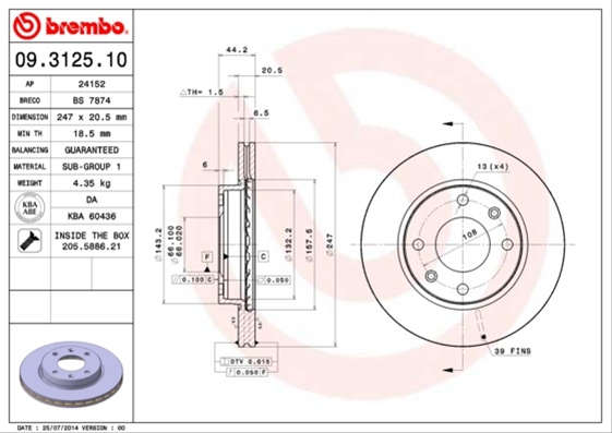 Disc Frana Brembo Peugeot 09.3125.10