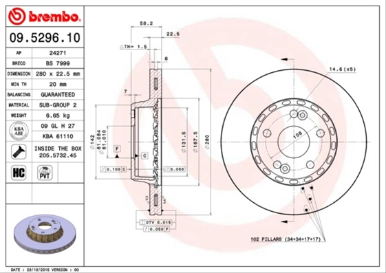 Disc Frana Brembo Renault 09.5296.10