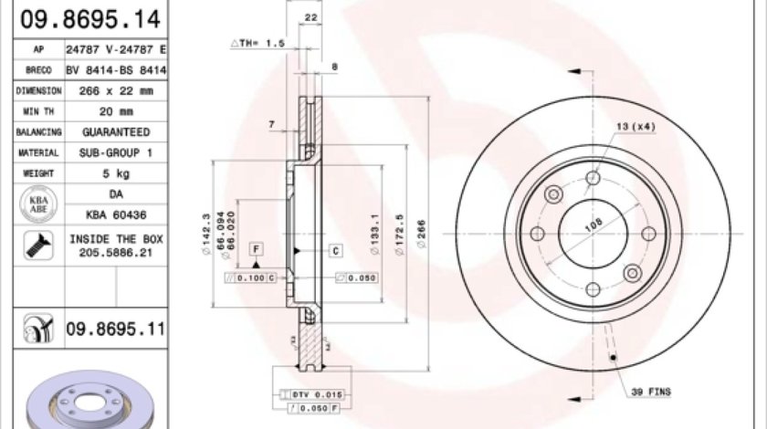 Disc frana CITROËN DS3 Producator BREMBO 09.8695.11