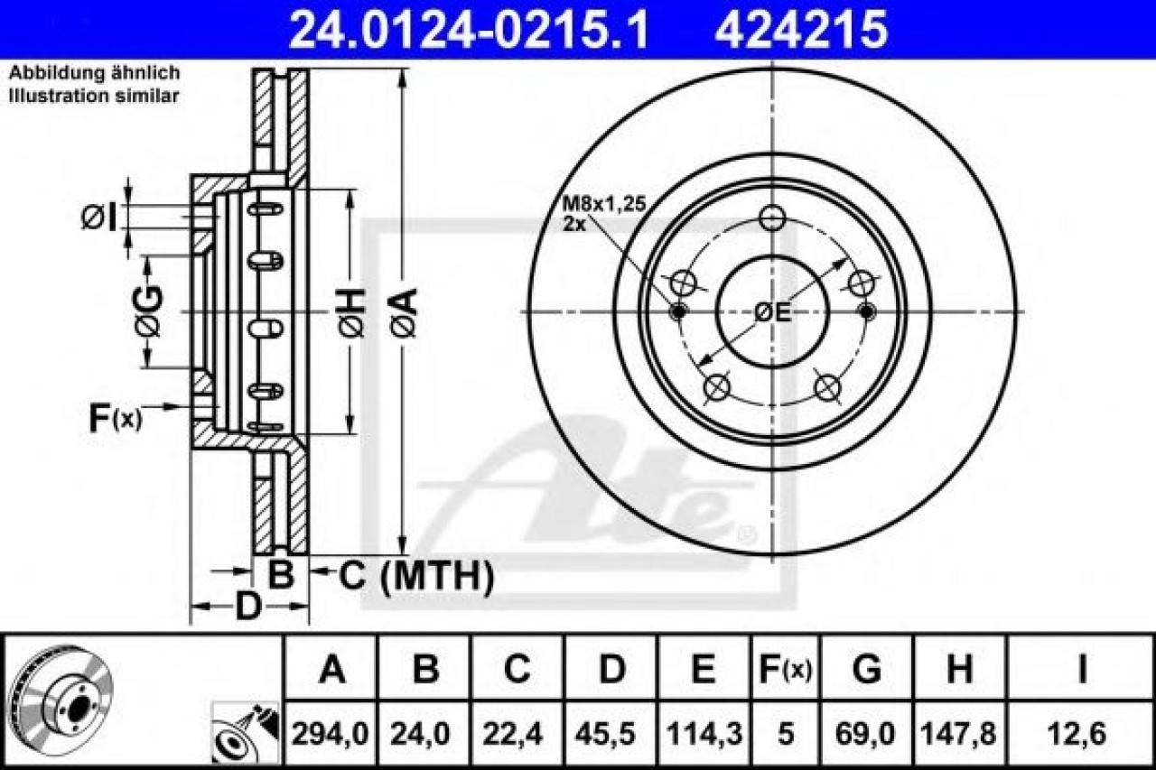 Disc frana CITROEN C-CROSSER (EP) (2007 - 2016) ATE 24.0124-0215.1 piesa NOUA