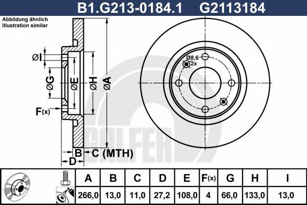 Disc frana CITROEN C2 (JM) (2003 - 2016) GALFER B1.G213-0184.1 piesa NOUA