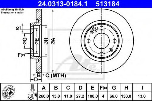 Disc frana CITROEN C4 CACTUS (2014 - 2016) ATE 24.0313-0184.1 piesa NOUA