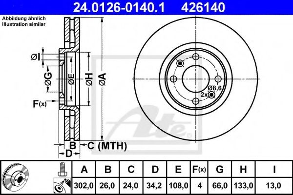 Disc frana CITROEN C4 Cupe (LA) (2004 - 2011) ATE 24.0126-0140.1 piesa NOUA