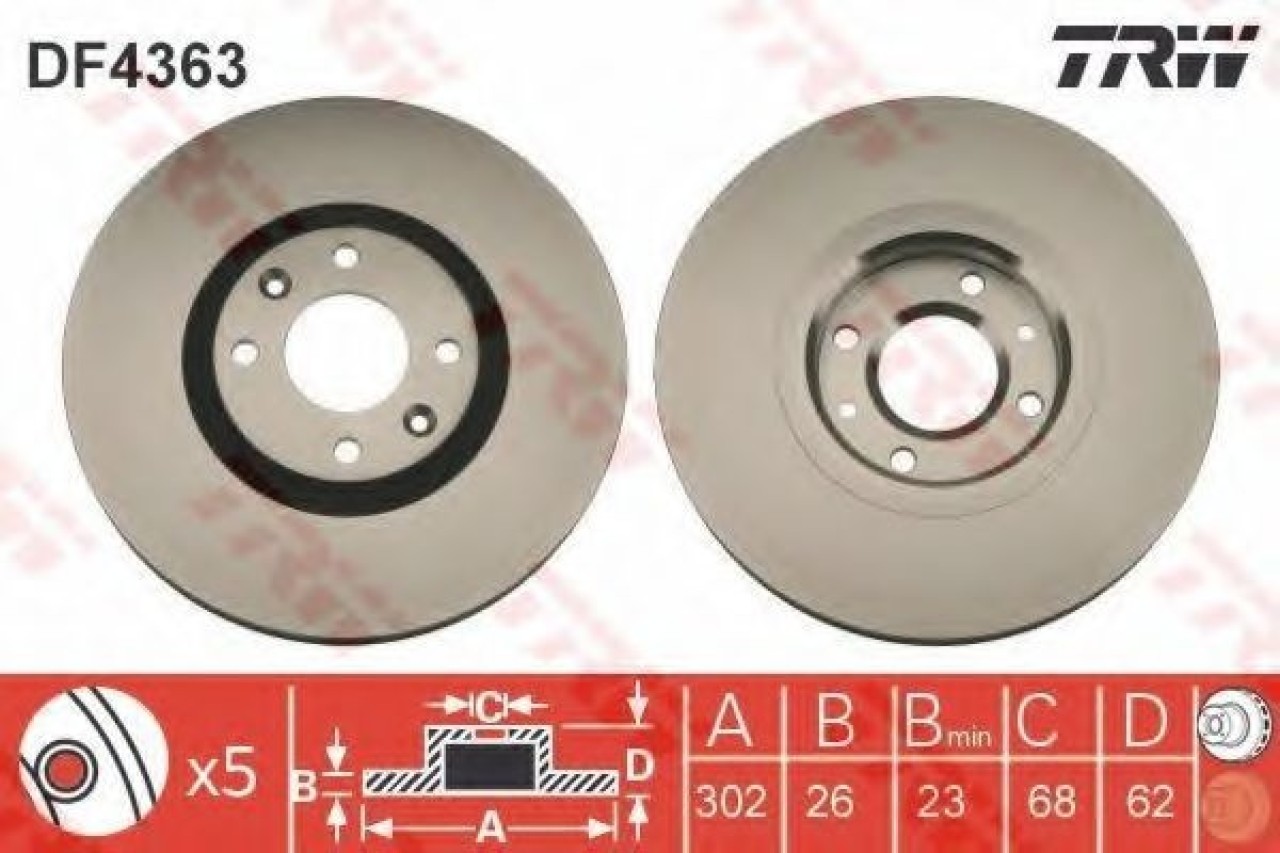 Disc frana CITROEN C4 Cupe (LA) (2004 - 2011) TRW DF4363 piesa NOUA