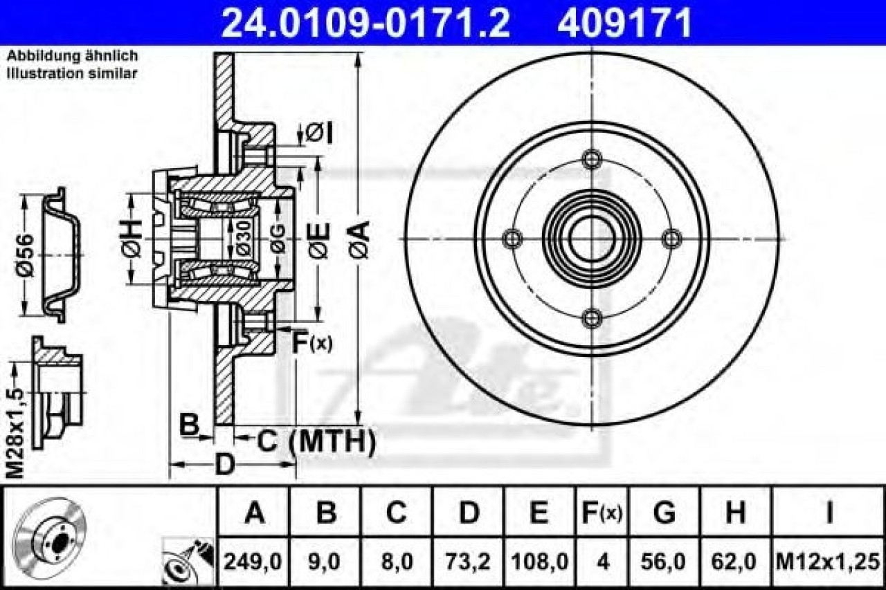 Disc frana CITROEN C4 II (B7) (2009 - 2016) ATE 24.0109-0171.2 piesa NOUA