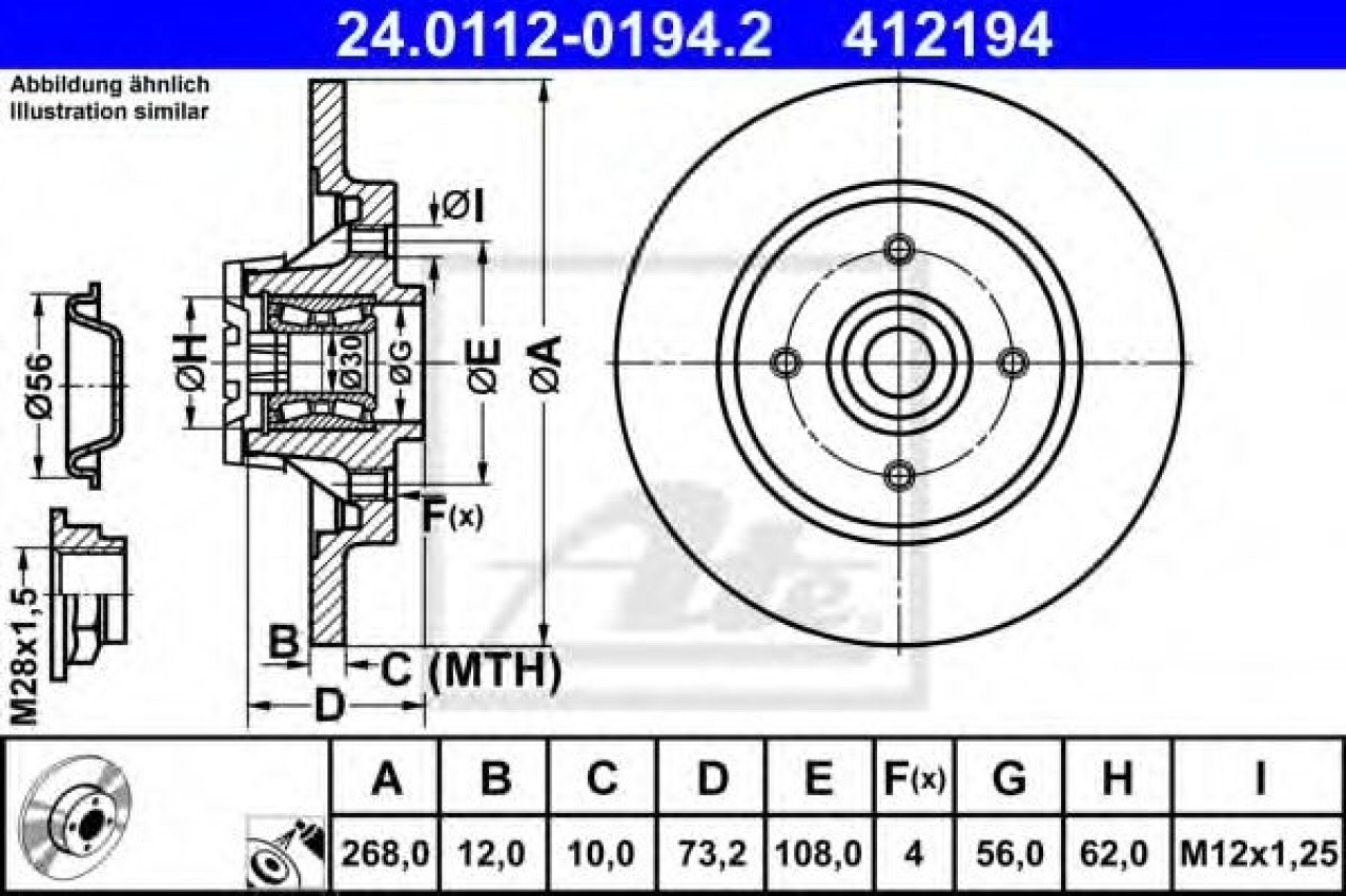Disc frana CITROEN C4 II (B7) (2009 - 2016) ATE 24.0112-0194.2 piesa NOUA