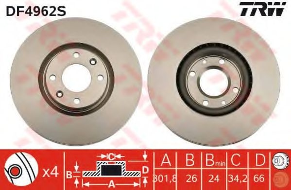 Disc frana CITROEN C4 II (B7) (2009 - 2016) TRW DF4962S piesa NOUA