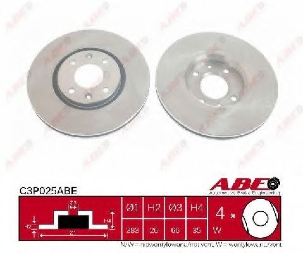 Disc frana CITROEN C5 II Break (RE) (2004 - 2016) ABE C3P025ABE piesa NOUA