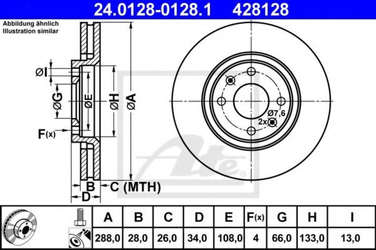 Disc frana CITROEN C5 II (RC) (2004 - 2016) ATE 24.0128-0128.1 piesa NOUA