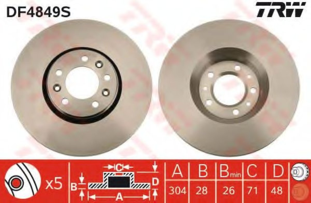 Disc frana CITROEN C5 III Break (TD) (2008 - 2016) TRW DF4849S piesa NOUA