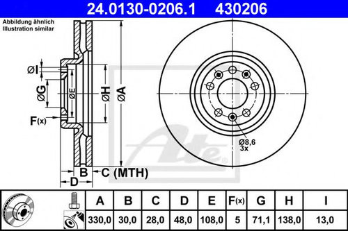 Disc frana CITROEN C6 (TD) (2005 - 2016) ATE 24.0130-0206.1 piesa NOUA