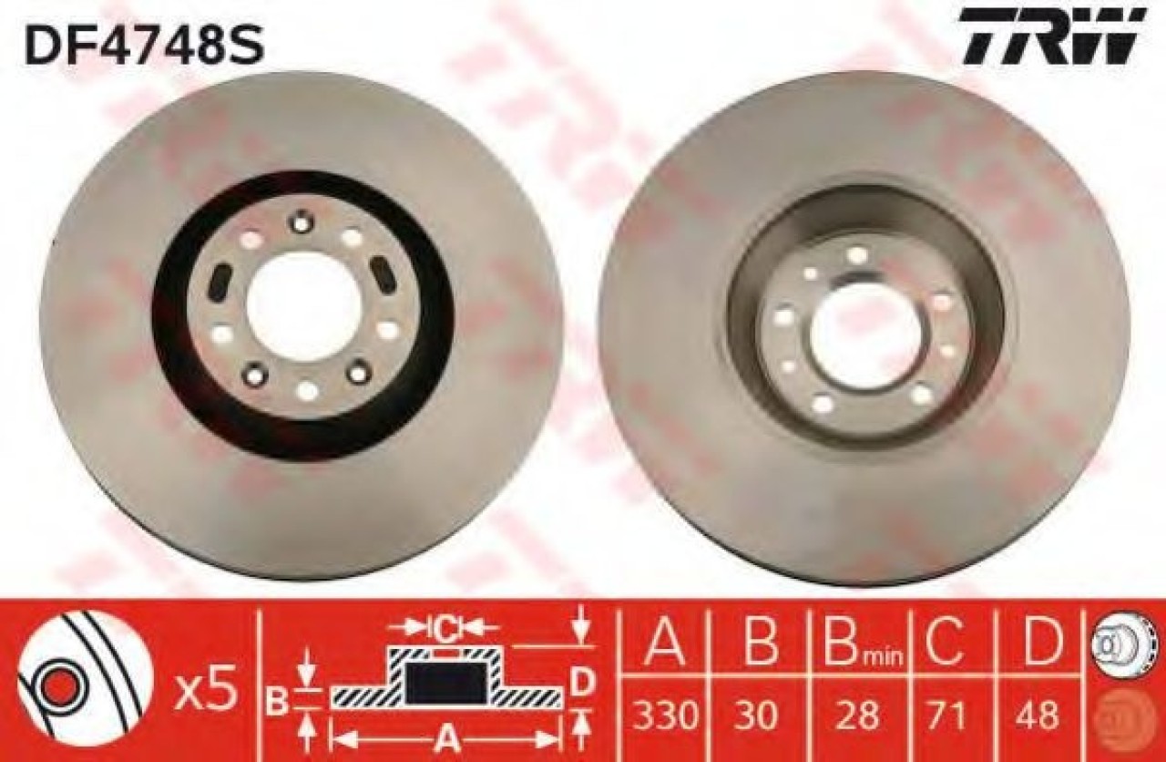 Disc frana CITROEN C6 (TD) (2005 - 2016) TRW DF4748S piesa NOUA