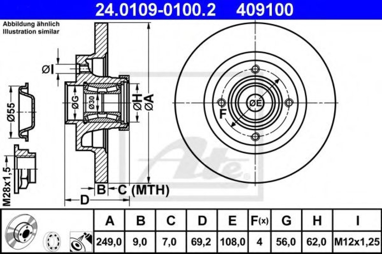 Disc frana CITROEN DS3 (2009 - 2015) ATE 24.0109-0100.2 piesa NOUA
