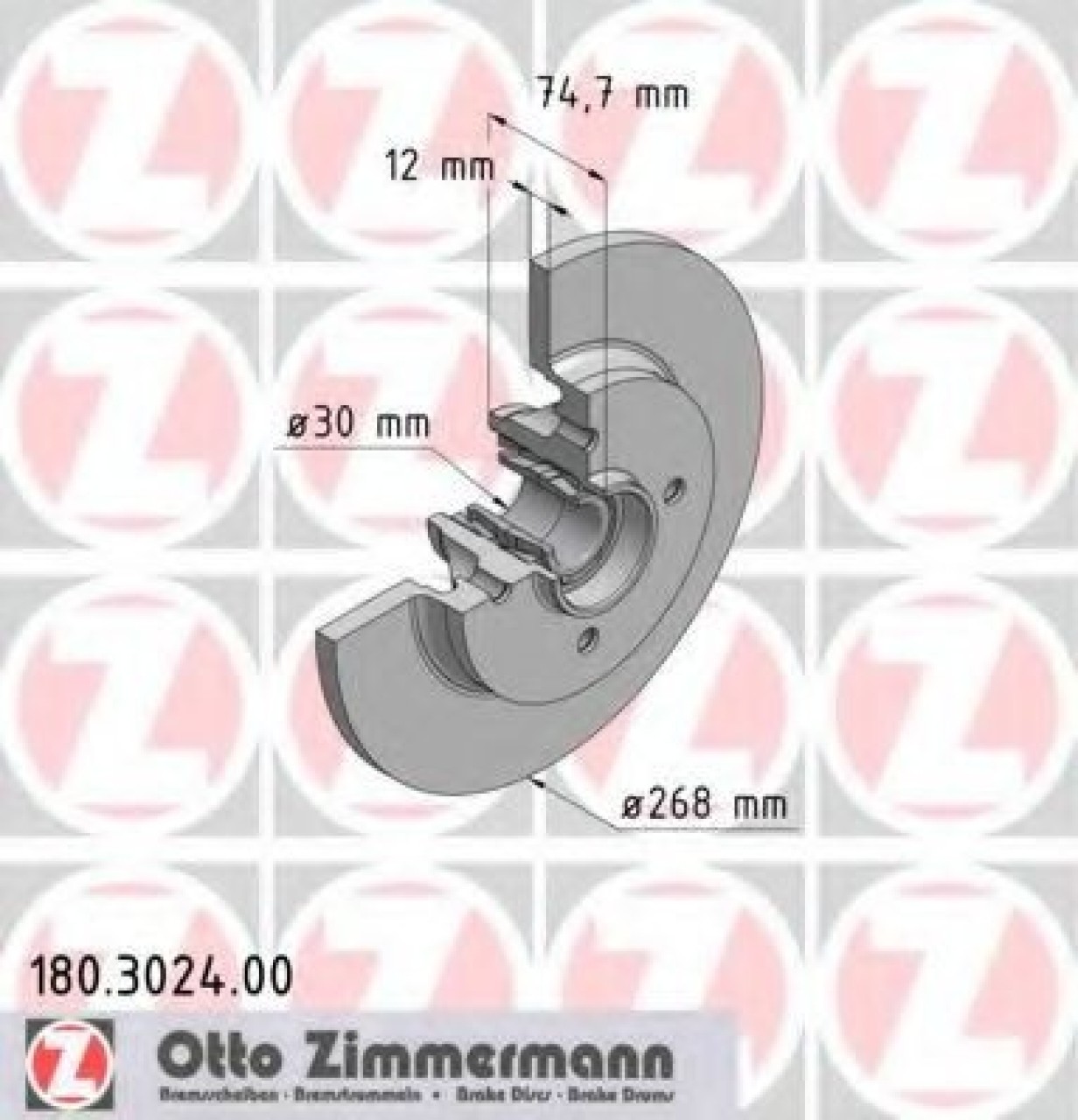Disc frana CITROEN DS5 (2011 - 2015) ZIMMERMANN 180.3024.00 piesa NOUA