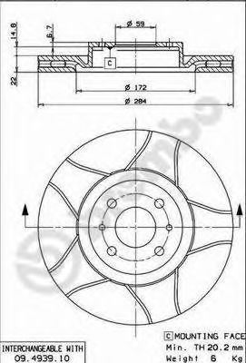 Disc frana CITROEN NEMO caroserie (AA) (2008 - 2016) BREMBO 09.4939.75 piesa NOUA
