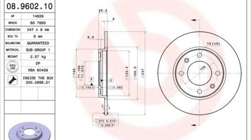 Disc frana CITROEN SAXO (S0, S1) (1996 - 2004) BREMBO 08.9602.10 piesa NOUA