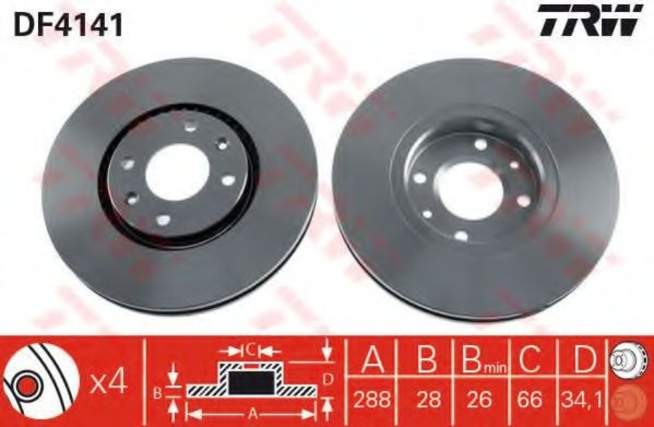 Disc frana CITROEN XANTIA (X1) (1993 - 1998) TRW DF4141 piesa NOUA