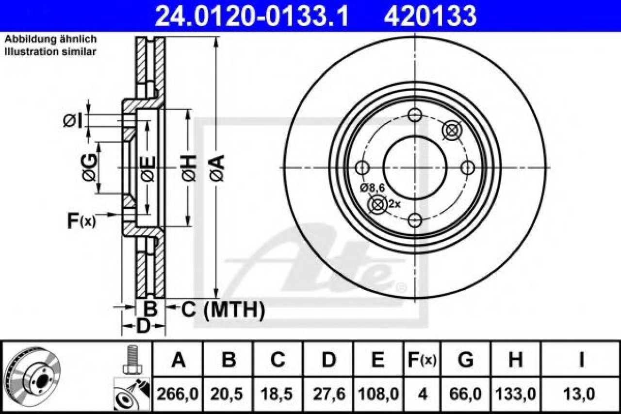 Disc frana CITROEN XANTIA (X2) (1998 - 2003) ATE 24.0120-0133.1 piesa NOUA
