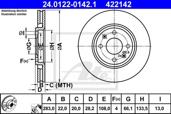 Disc frana CITROEN XANTIA (X2) (1998 - 2003) ATE 24.0122-0142.1 piesa NOUA