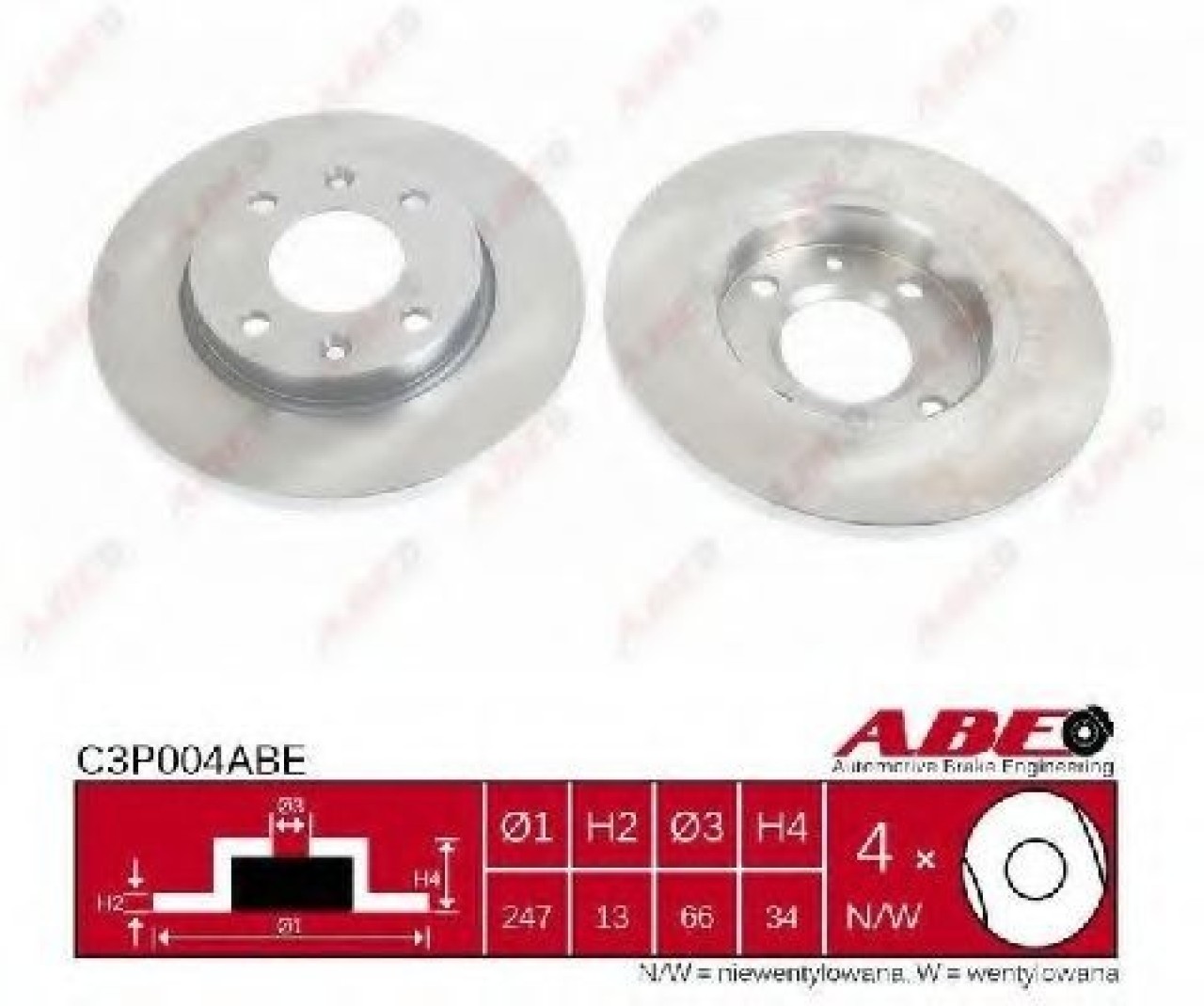 Disc frana CITROEN XSARA (N1) (1997 - 2005) ABE C3P004ABE piesa NOUA