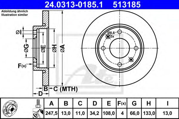 Disc frana CITROEN XSARA (N1) (1997 - 2005) ATE 24.0313-0185.1 piesa NOUA