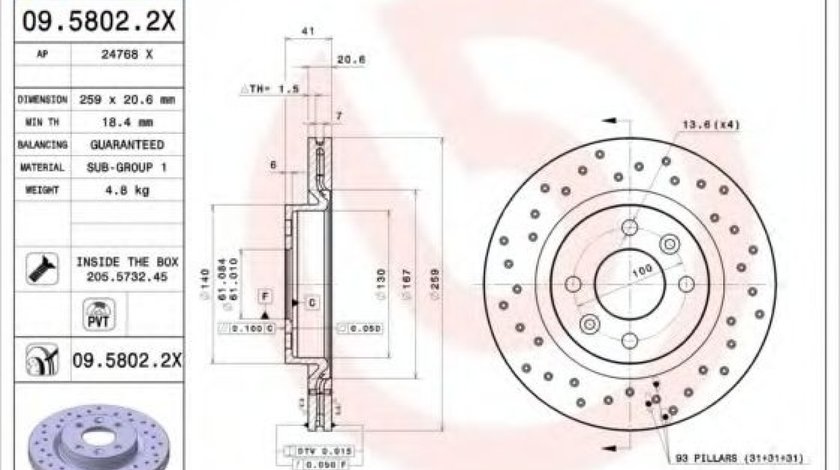 Disc frana DACIA LOGAN EXPRESS (FS) (2009 - 2016) BREMBO 09.5802.2X piesa NOUA