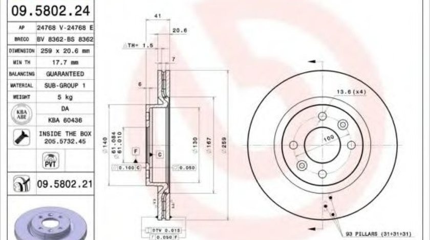 Disc frana DACIA LOGAN EXPRESS (FS) (2009 - 2016) BREMBO 09.5802.21 piesa NOUA