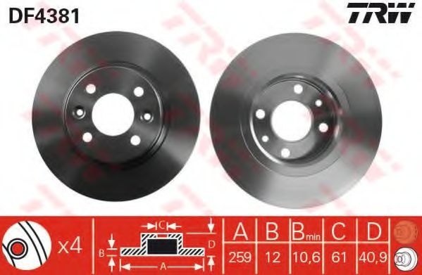 Disc frana DACIA LOGAN II (2012 - 2016) TRW DF4381 piesa NOUA