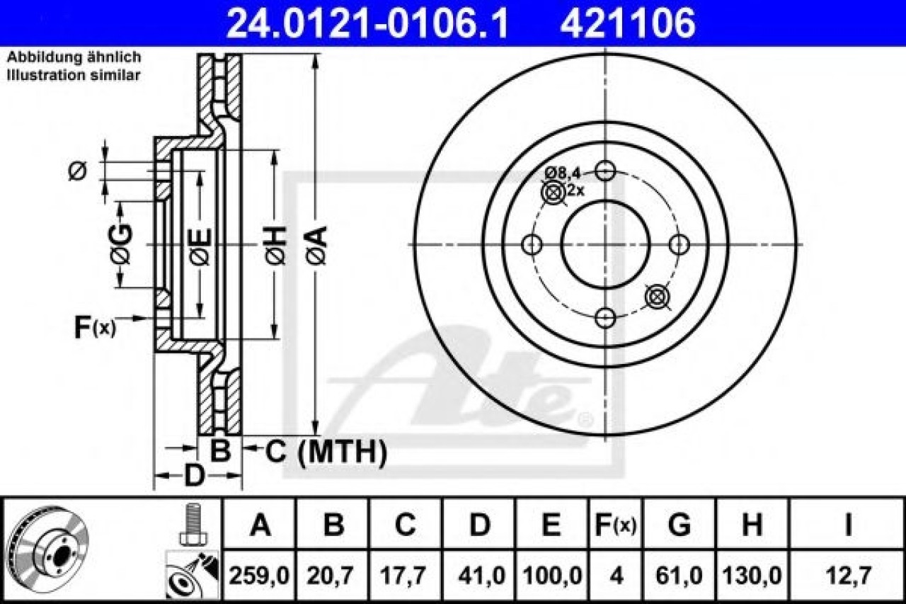 Disc frana DACIA LOGAN (LS) (2004 - 2016) ATE 24.0121-0106.1 piesa NOUA