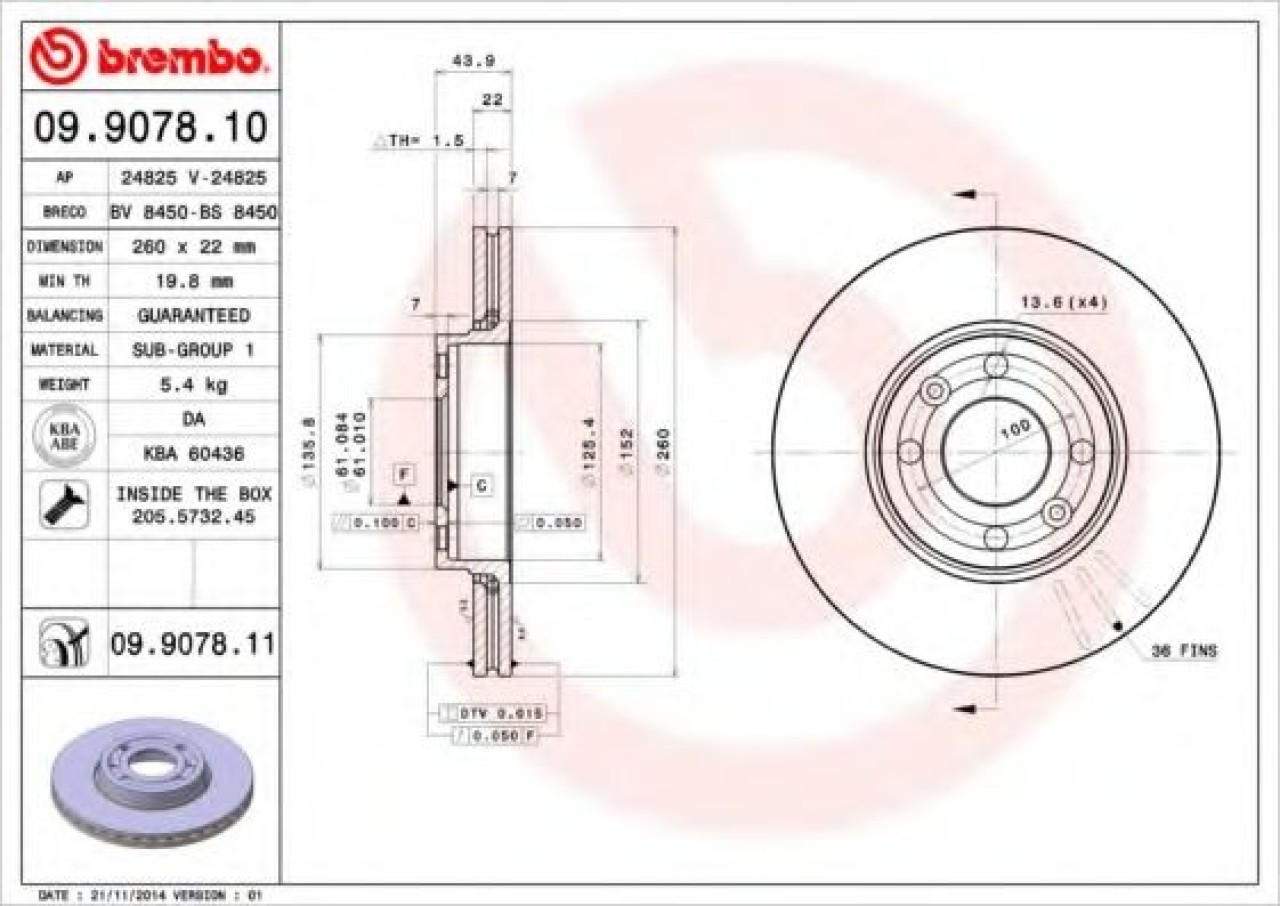 Disc frana DACIA LOGAN MCV (KS) (2007 - 2016) BREMBO 09.9078.11 piesa NOUA
