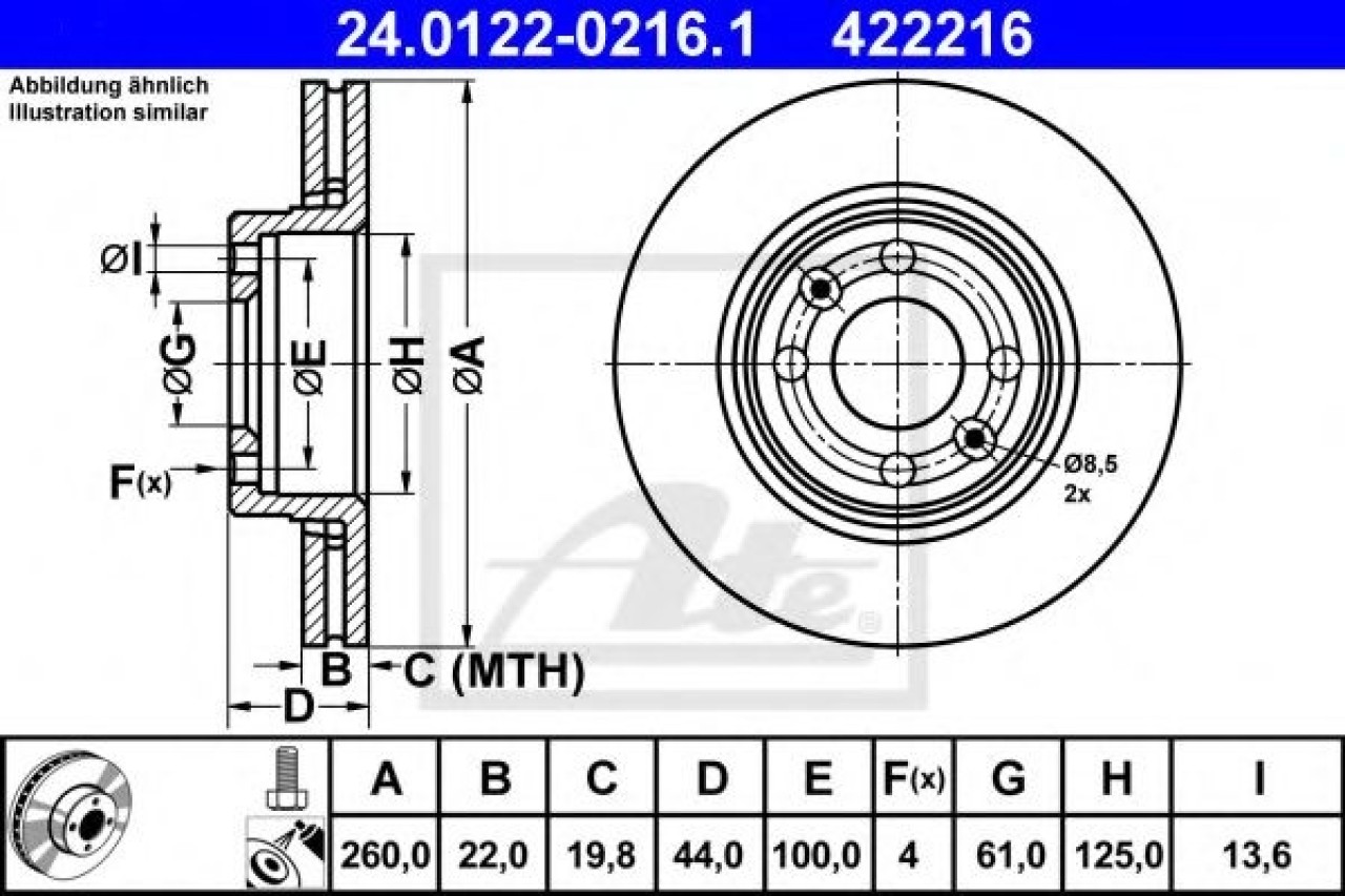 Disc frana DACIA LOGAN Pick-up (US) (2008 - 2016) ATE 24.0122-0216.1 piesa NOUA