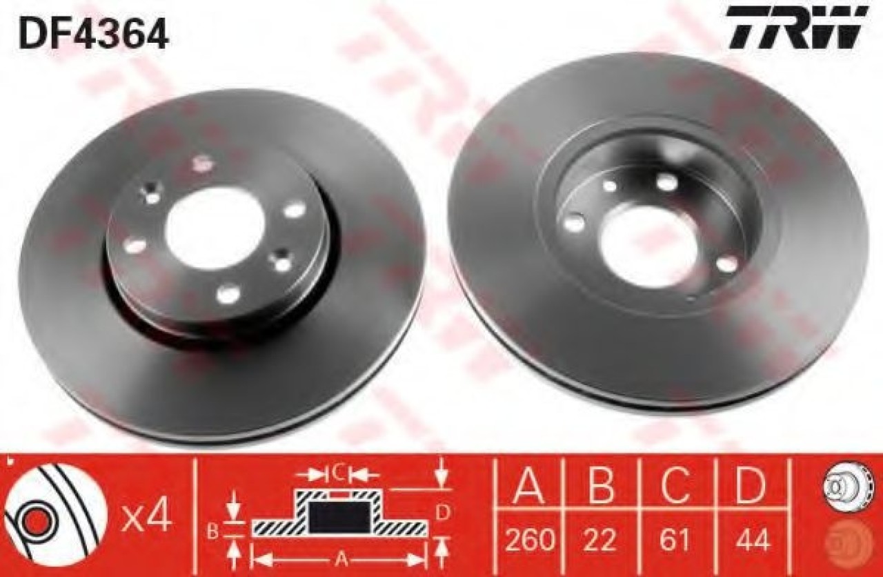 Disc frana DACIA LOGAN Pick-up (US) (2008 - 2016) TRW DF4364 piesa NOUA