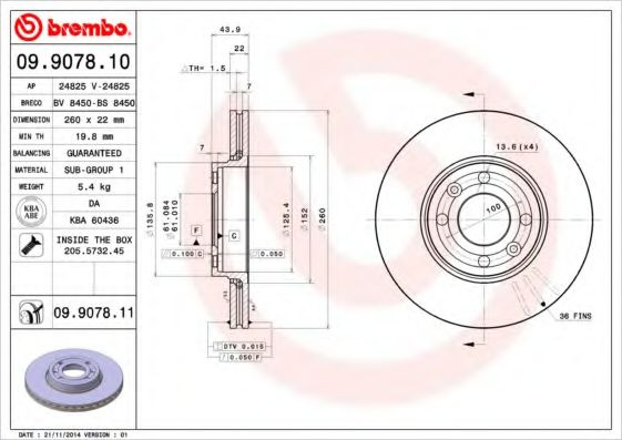 Disc frana DACIA SANDERO (2008 - 2016) BREMBO 09.9078.10 piesa NOUA