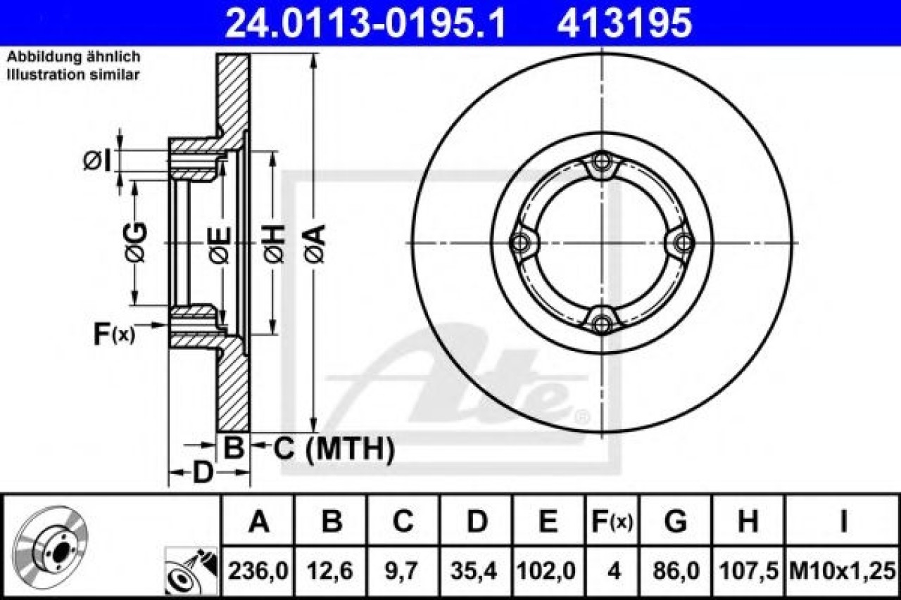 Disc frana DAEWOO MATIZ (KLYA) (1998 - 2016) ATE 24.0113-0195.1 piesa NOUA
