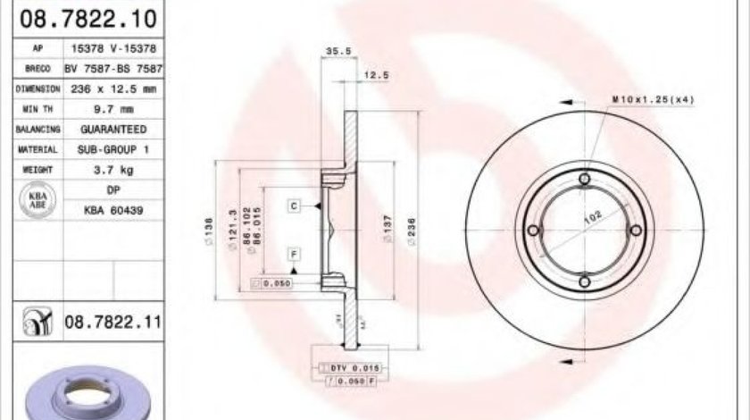 Disc frana DAEWOO MATIZ (KLYA) (1998 - 2016) BREMBO 08.7822.10 piesa NOUA