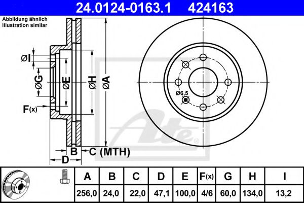 Disc frana DAEWOO NUBIRA Break (KLAJ) (1997 - 2016) ATE 24.0124-0163.1 piesa NOUA