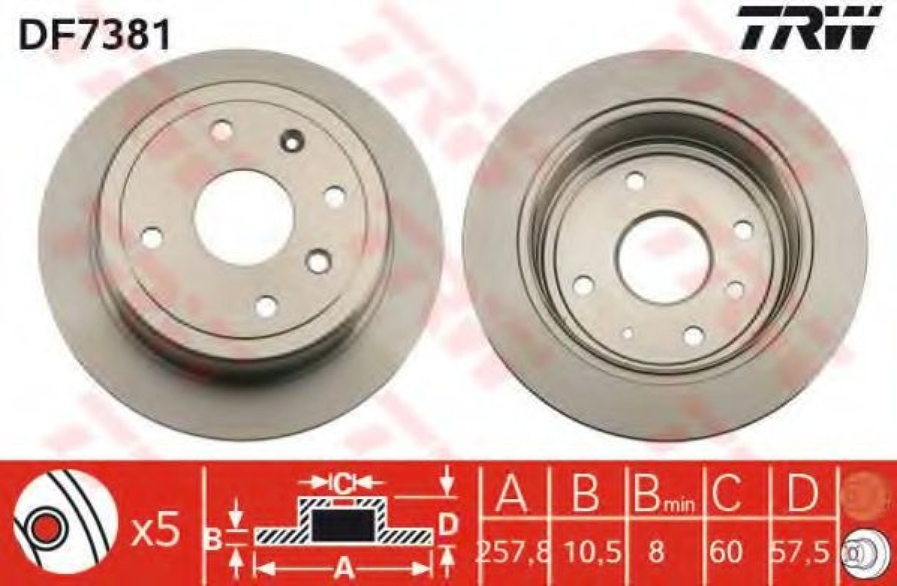 Disc frana DAEWOO NUBIRA Break (KLAN) (2003 - 2016) TRW DF7381 piesa NOUA
