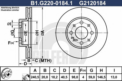 Disc frana FIAT 500 C (312) (2009 - 2016) GALFER B1.G220-0184.1 piesa NOUA