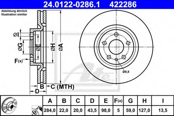 Disc frana FIAT 500L (199) (2012 - 2016) ATE 24.0122-0286.1 piesa NOUA