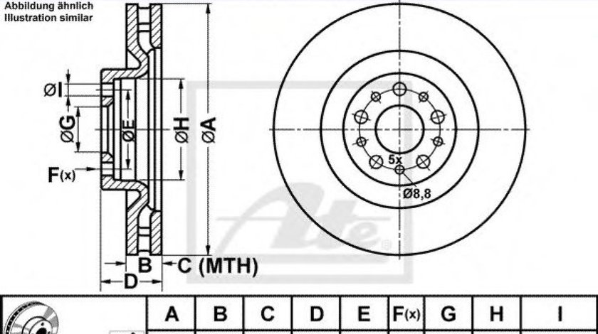 Disc frana FIAT 500L (199) (2012 - 2016) ATE 24.0128-0253.1 piesa NOUA