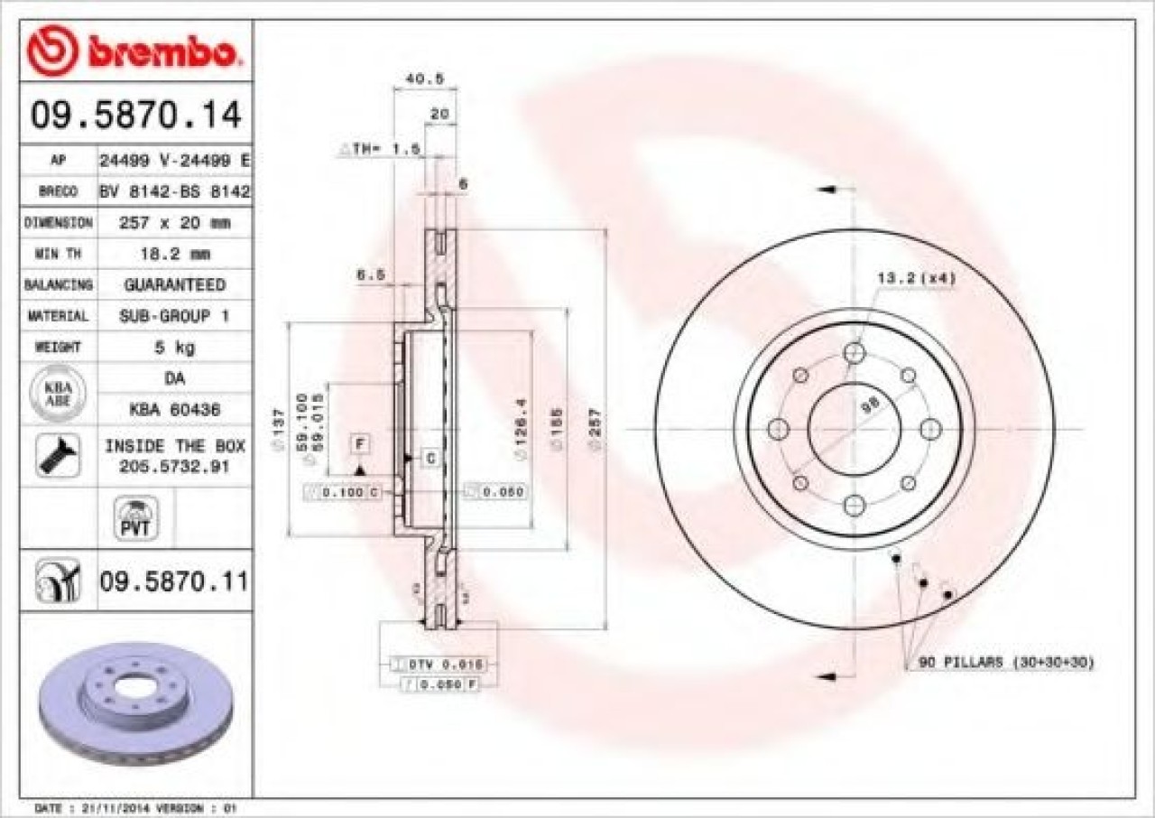 Disc frana FIAT ALBEA (172) (2007 - 2016) BREMBO 09.5870.11 piesa NOUA