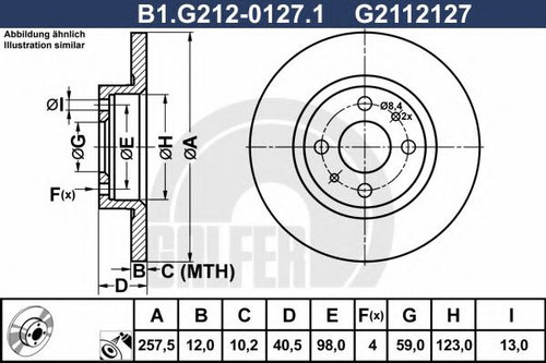 Disc frana FIAT BRAVO I (182) (1995 - 2001) GALFER B1.G212-0127.1 piesa NOUA