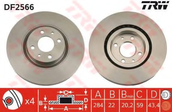 Disc frana FIAT BRAVO I (182) (1995 - 2001) TRW DF2566 piesa NOUA