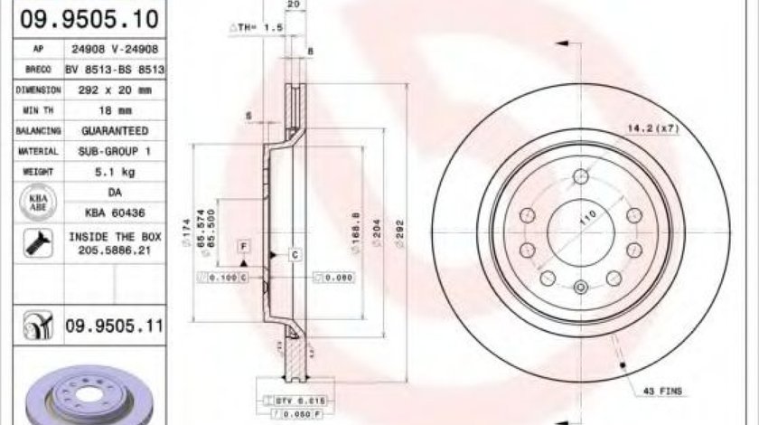 Disc frana FIAT CROMA (194) (2005 - 2016) BREMBO 09.9505.11 piesa NOUA