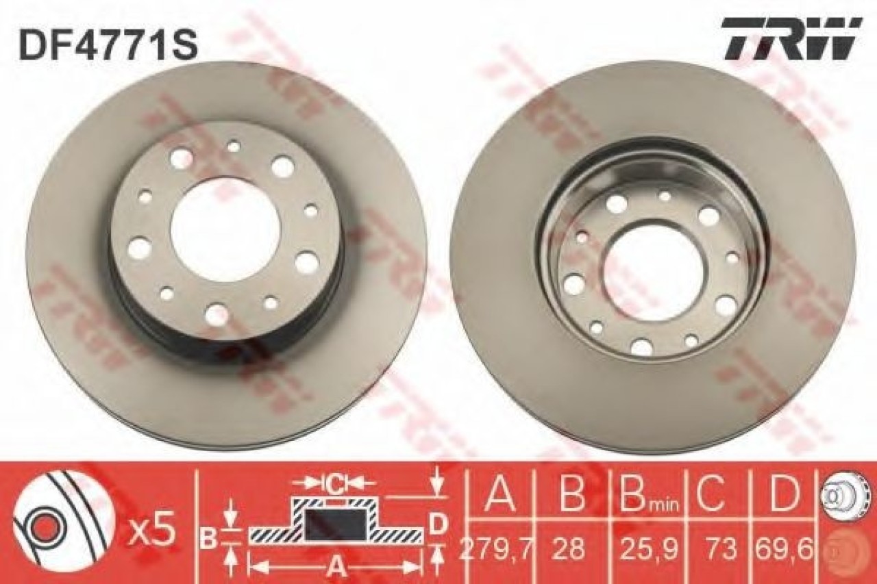 Disc frana FIAT DUCATO bus (250, 290) (2006 - 2016) TRW DF4771S piesa NOUA